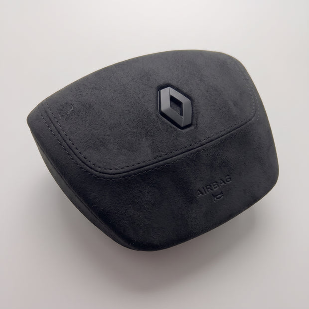 Tampa do airbag Renault Mégane 3 2008-2016 em Alcantara preta, vista em três quartos