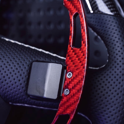 Levas de cambio magnéticas en carbono sarga perforado para Audi, color rojo