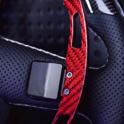 Levas de cambio magnéticas en carbono sarga perforado para Porsche, color rojo