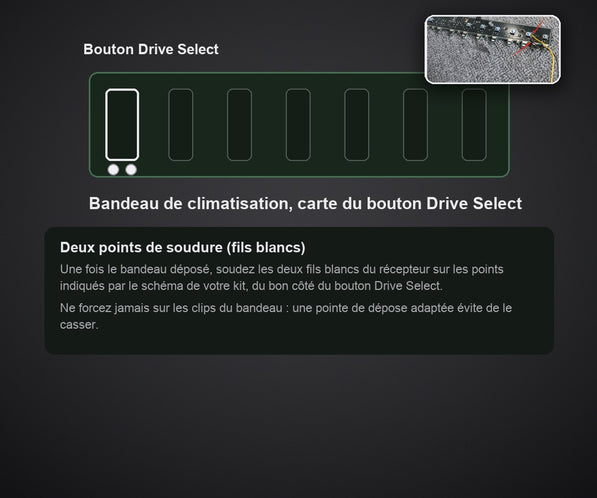 مخطط شريط التكييف في Audi B9، نقطتا لحام بيضاوان للسلكين الأبيضين لزر Drive Select