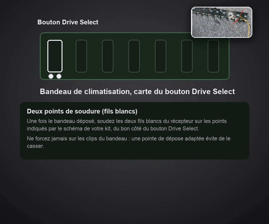 مخطط شريط التكييف في Audi B9، نقطتا لحام بيضاوان للسلكين الأبيضين لزر Drive Select